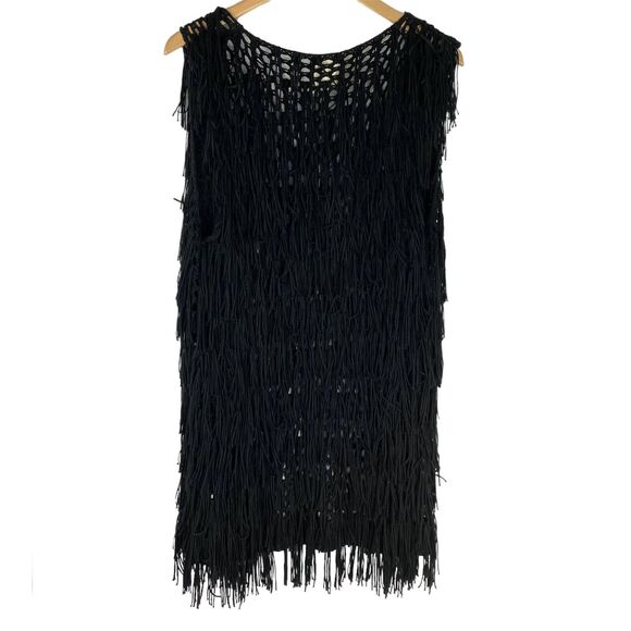 PqLA Clothing Flounder Y2K Crochet Fringe Cardigan Vest Women L Black Whimsigoth - Picture 4 of 7